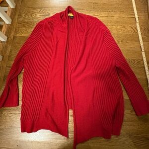 St. John Red Ribbed Open-Front Cardigan Sweater XL — AS IS